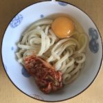 Udon with Kimchi and egg on top