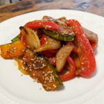 Sauteed pumpkin, bell pepper, and onions with sweet vinegar